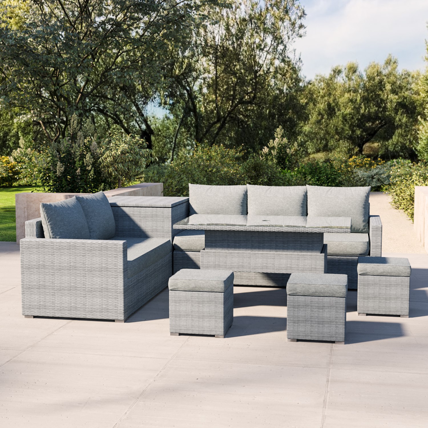 Read more about 8 seater grey rattan garden corner dining sofa set with height adjustable table fortrose